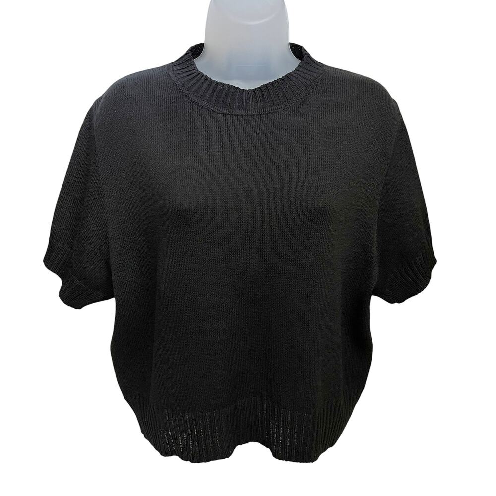 St John Vintage Black Santana Knit Relaxed Fit Short Sleeve Sweater Top Size S